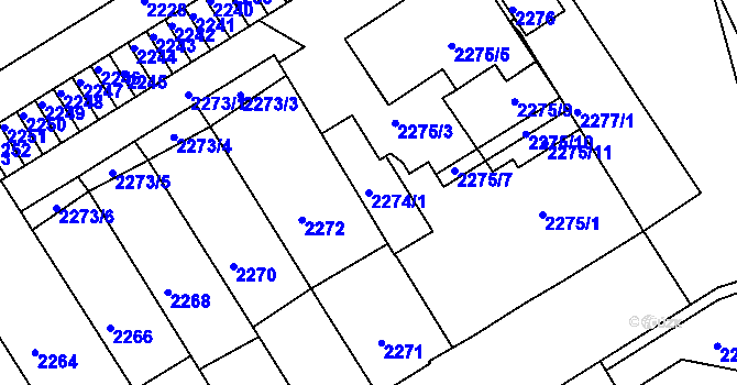 Parcela st. 2274/1 v KÚ Tábor, Katastrální mapa