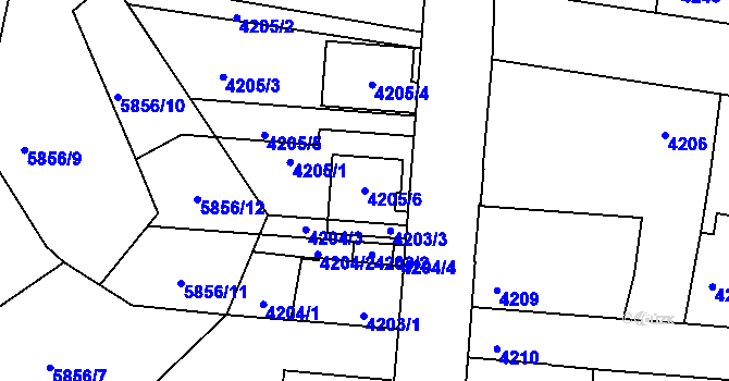 Parcela st. 4205/6 v KÚ Tábor, Katastrální mapa