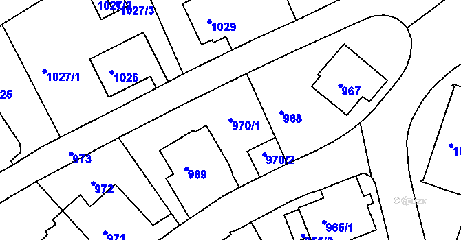 Parcela st. 970/1 v KÚ Tábor, Katastrální mapa