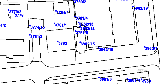 Parcela st. 3962/15 v KÚ Tábor, Katastrální mapa