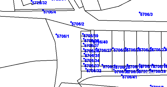 Parcela st. 5706/37 v KÚ Tábor, Katastrální mapa