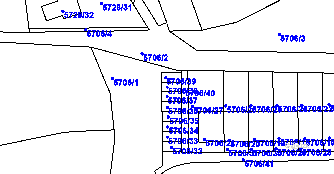 Parcela st. 5706/38 v KÚ Tábor, Katastrální mapa
