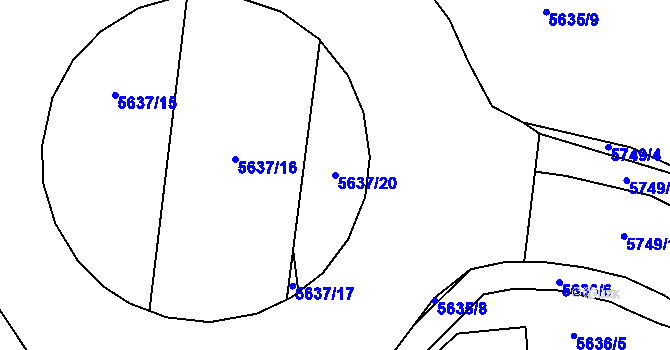 Parcela st. 5637/20 v KÚ Tábor, Katastrální mapa