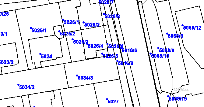 Parcela st. 5026/5 v KÚ Tábor, Katastrální mapa