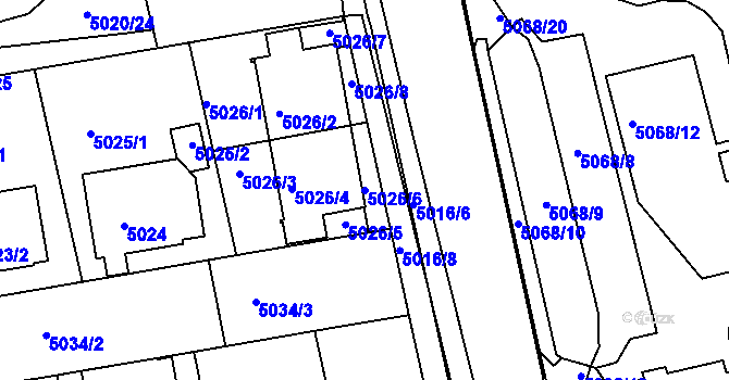Parcela st. 5026/6 v KÚ Tábor, Katastrální mapa