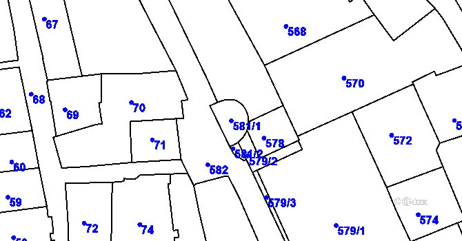 Parcela st. 581/1 v KÚ Tábor, Katastrální mapa
