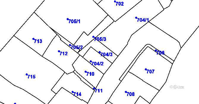 Parcela st. 704/3 v KÚ Tábor, Katastrální mapa