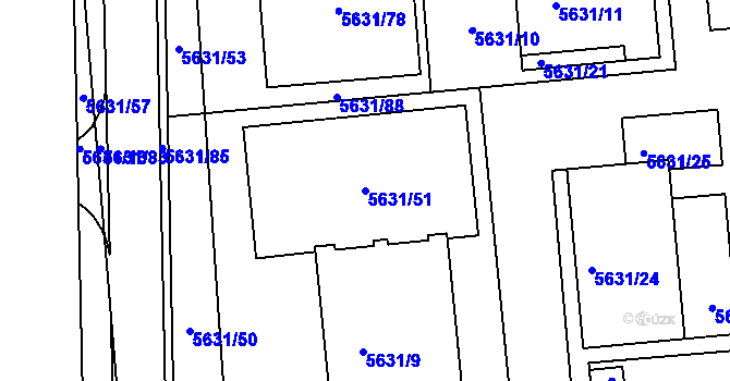 Parcela st. 5631/51 v KÚ Tábor, Katastrální mapa