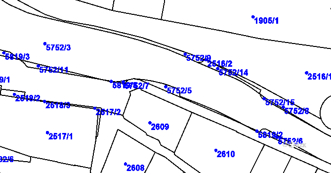 Parcela st. 5752/5 v KÚ Tábor, Katastrální mapa
