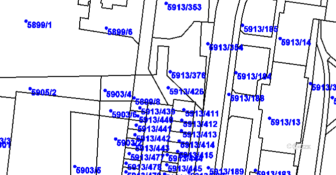 Parcela st. 5913/426 v KÚ Tábor, Katastrální mapa