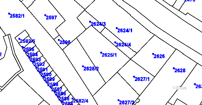 Parcela st. 2625/1 v KÚ Tábor, Katastrální mapa