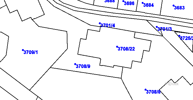 Parcela st. 3708/9 v KÚ Tábor, Katastrální mapa