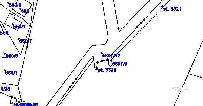 Parcela st. 5897/12 v KÚ Tábor, Katastrální mapa