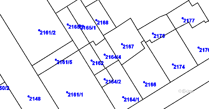 Parcela st. 2164/4 v KÚ Tábor, Katastrální mapa