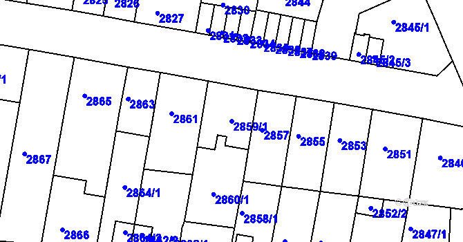 Parcela st. 2859/1 v KÚ Tábor, Katastrální mapa