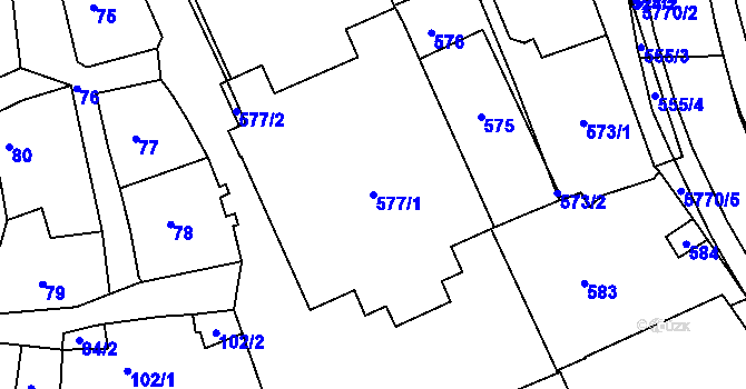 Parcela st. 577/1 v KÚ Tábor, Katastrální mapa