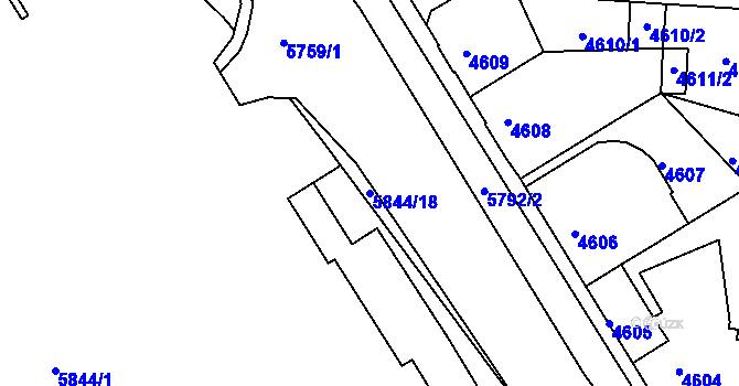 Parcela st. 5844/18 v KÚ Tábor, Katastrální mapa