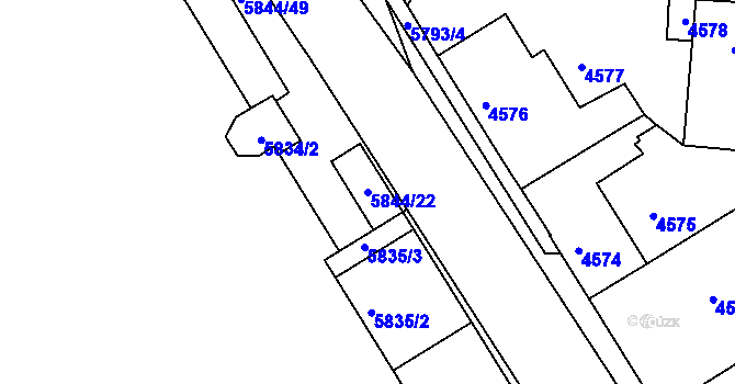 Parcela st. 5844/22 v KÚ Tábor, Katastrální mapa