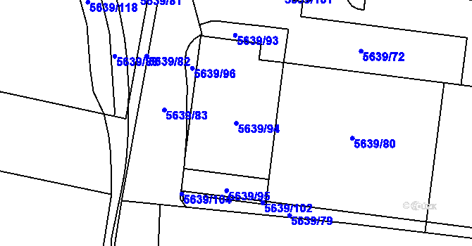 Parcela st. 5639/94 v KÚ Tábor, Katastrální mapa