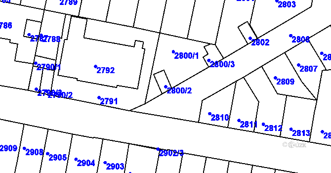 Parcela st. 2800/2 v KÚ Tábor, Katastrální mapa