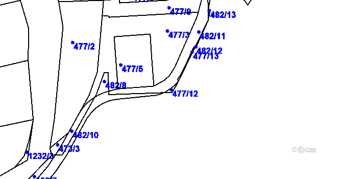 Parcela st. 477/12 v KÚ Tábor, Katastrální mapa