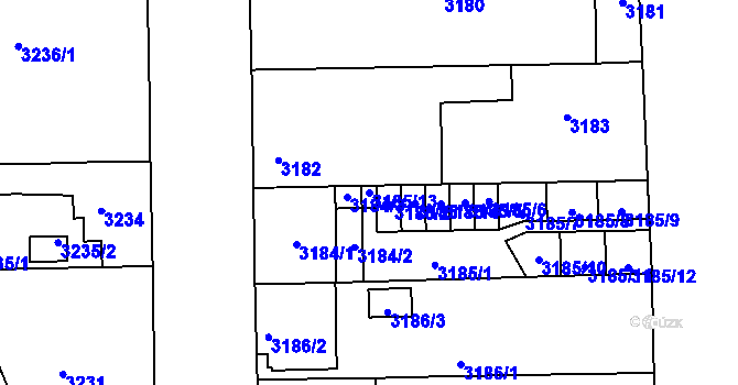 Parcela st. 3185/13 v KÚ Tábor, Katastrální mapa