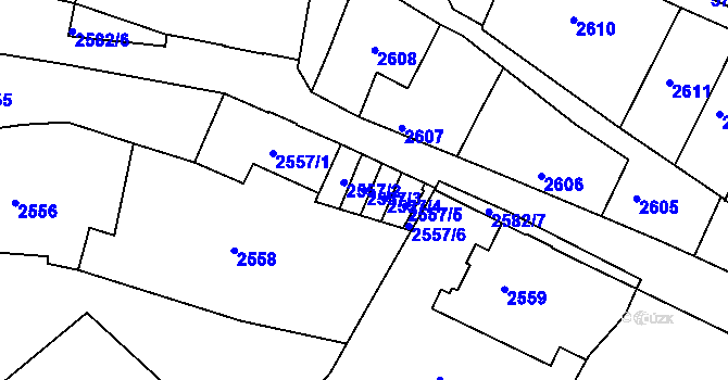 Parcela st. 2557/3 v KÚ Tábor, Katastrální mapa
