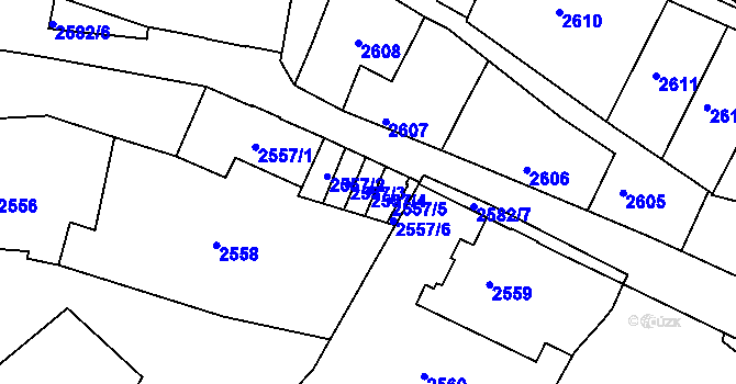 Parcela st. 2557/4 v KÚ Tábor, Katastrální mapa