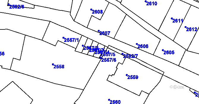 Parcela st. 2557/5 v KÚ Tábor, Katastrální mapa