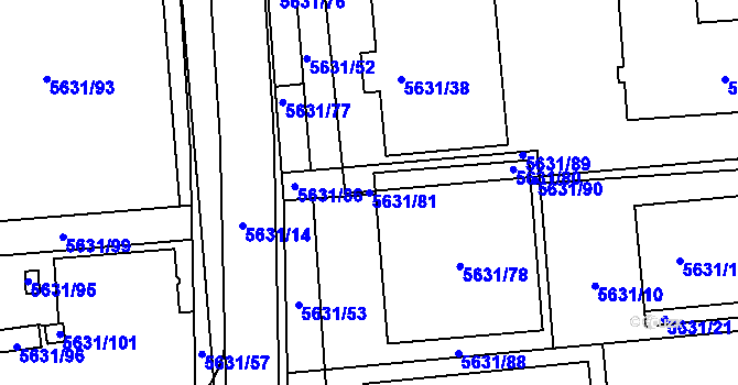 Parcela st. 5631/81 v KÚ Tábor, Katastrální mapa