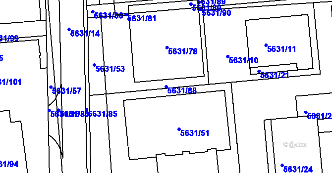 Parcela st. 5631/88 v KÚ Tábor, Katastrální mapa