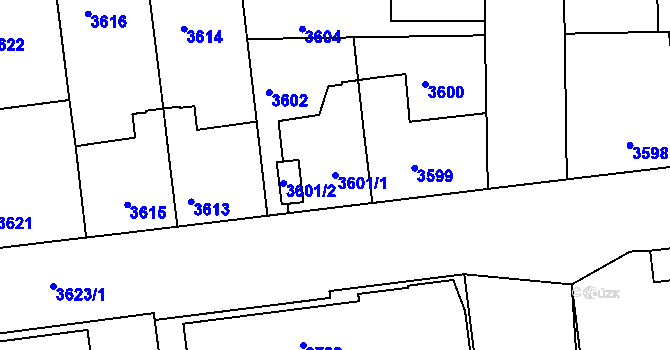 Parcela st. 3601/1 v KÚ Tábor, Katastrální mapa