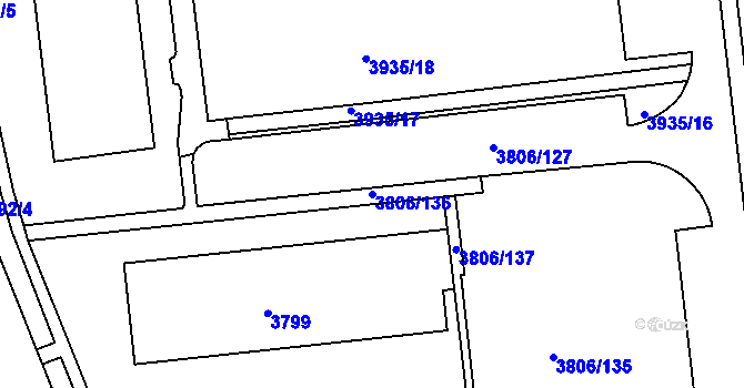 Parcela st. 3806/136 v KÚ Tábor, Katastrální mapa