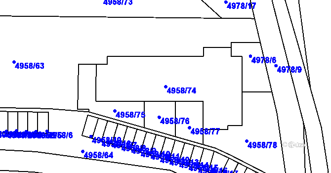 Parcela st. 4958/74 v KÚ Tábor, Katastrální mapa