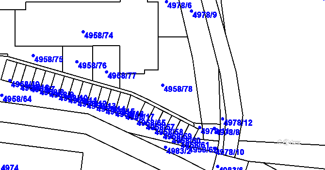Parcela st. 4958/78 v KÚ Tábor, Katastrální mapa