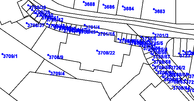 Parcela st. 3708/22 v KÚ Tábor, Katastrální mapa