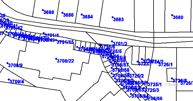 Parcela st. 3708/54 v KÚ Tábor, Katastrální mapa