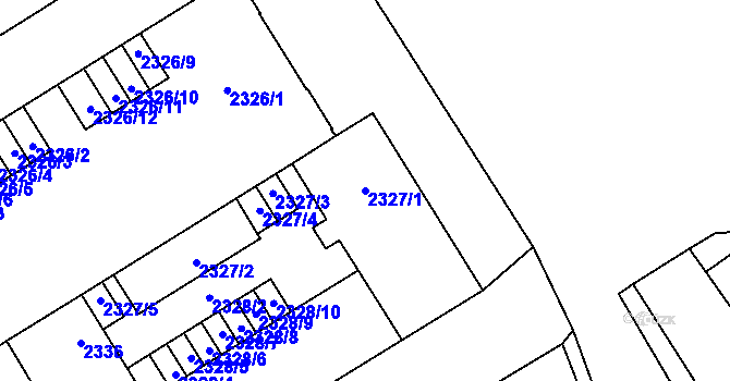 Parcela st. 2327/1 v KÚ Tábor, Katastrální mapa