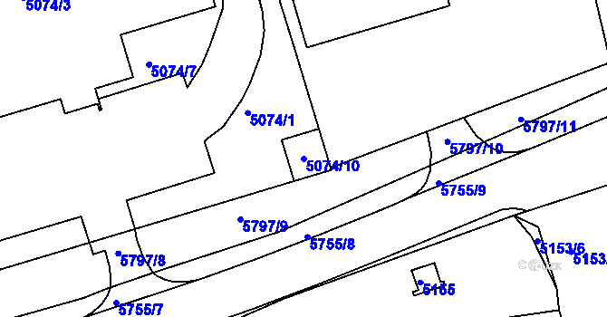 Parcela st. 5074/10 v KÚ Tábor, Katastrální mapa