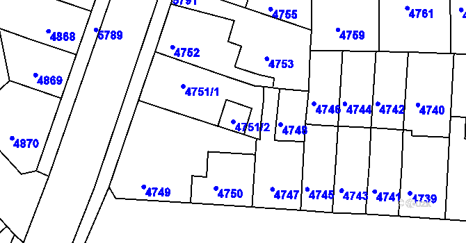 Parcela st. 4751/2 v KÚ Tábor, Katastrální mapa