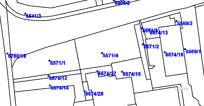 Parcela st. 5571/4 v KÚ Tábor, Katastrální mapa