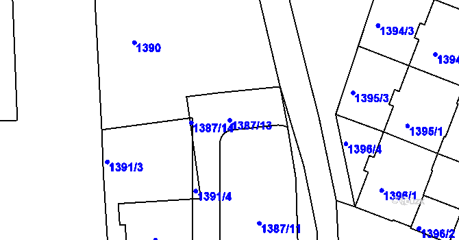Parcela st. 1387/13 v KÚ Tábor, Katastrální mapa
