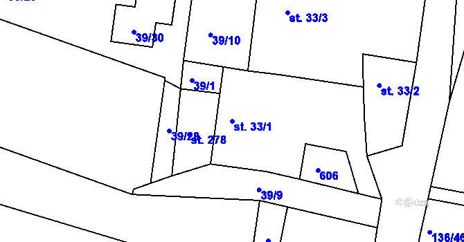 Parcela st. 33/1 v KÚ Tachlovice, Katastrální mapa