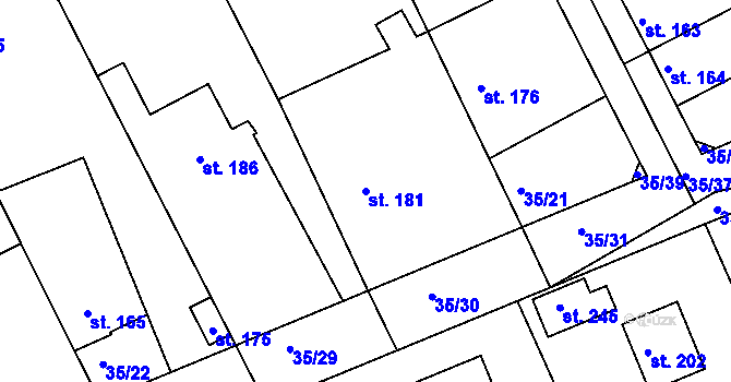Parcela st. 181 v KÚ Tachlovice, Katastrální mapa