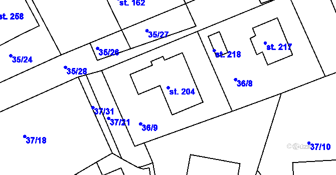 Parcela st. 204 v KÚ Tachlovice, Katastrální mapa