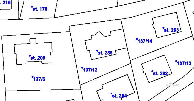 Parcela st. 255 v KÚ Tachlovice, Katastrální mapa
