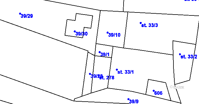 Parcela st. 39/1 v KÚ Tachlovice, Katastrální mapa