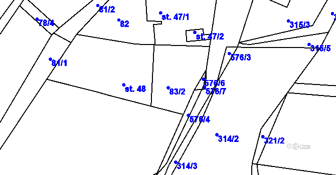 Parcela st. 83/2 v KÚ Tachlovice, Katastrální mapa