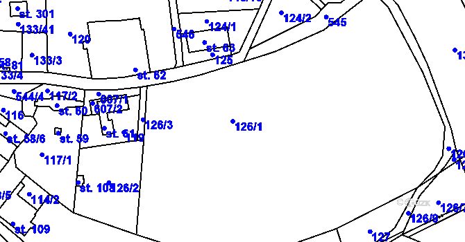 Parcela st. 126/1 v KÚ Tachlovice, Katastrální mapa