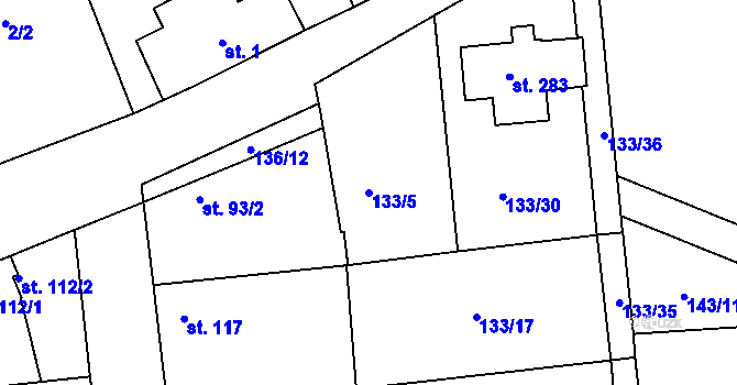 Parcela st. 133/5 v KÚ Tachlovice, Katastrální mapa